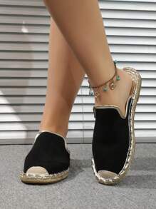 2025 MOSOCT New Arrival Closed Toe Jute Sandals, Rope Shoes. Women's Fashion Floral Print Round Toe Slip-On Beach Sandals, Non-Slip Outdoor Casual Flat Shoes For Travel, Holiday - Black - View 2