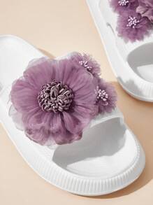 學院拖鞋貼花裝飾單帶拖鞋 - 白色 - 查看 2
