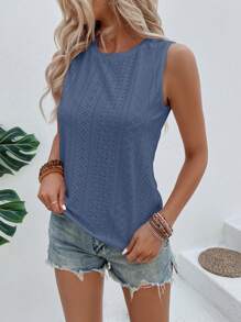 SHEIN LUNE Eyelet Embroidery Solid Tank Top