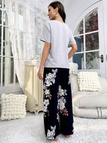 印花前蝴蝶結睡衣套裝 - 淺灰色 - 查看 2