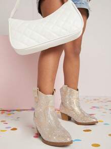 女童珠寶西部風格及踝短靴 - 香檳色 - 查看 1