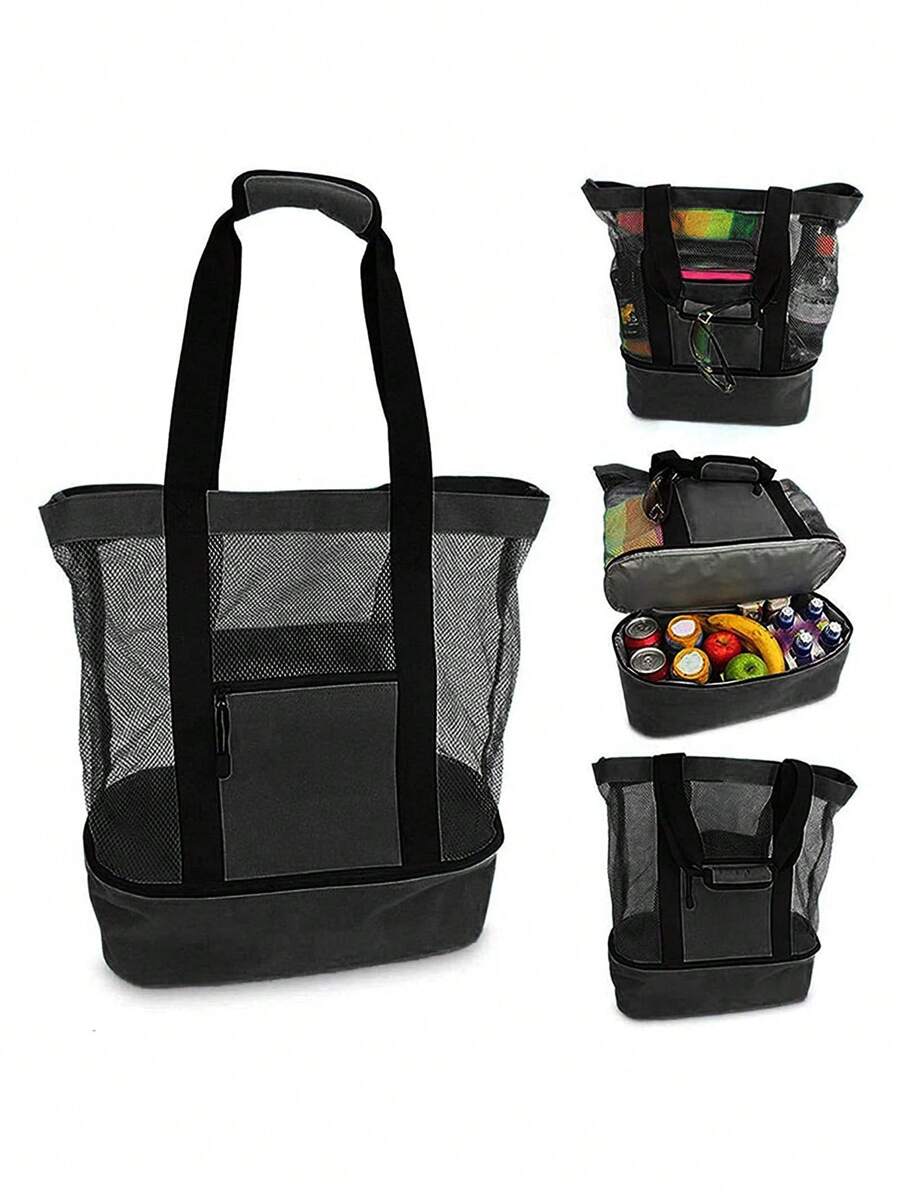 Lightweight,Portable Large Capacity Mesh Swimming Beach Bag Black For Teen Girls Women College Students Perfect for Outdoors, Travel, Outings,Stadium,Sports - Black - View 1