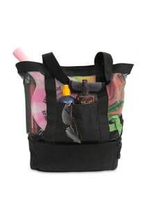 Lightweight,Portable Large Capacity Mesh Swimming Beach Bag Black For Teen Girls Women College Students Perfect for Outdoors, Travel, Outings,Stadium,Sports - Black - View 2