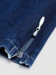 SHEIN MOD Sweetheart Neck Denim Top - Dark Wash - View 4