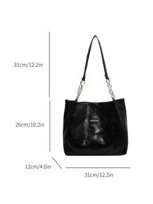 復古柔軟表面單肩托特包小黑色 - 黑色 - 查看 3