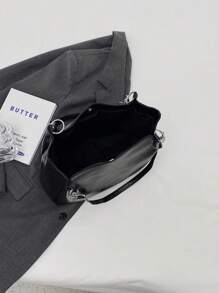 復古柔軟表面單肩托特包小黑色 - 黑色 - 查看 5