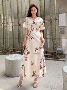 DAZY 印花側打結洋裝 - 淺粉色 - 查看 1