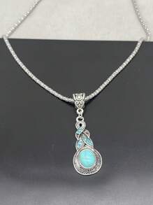 1入組時尚水鑽和綠松石裝飾吊墜項鍊適合女士日常裝飾 - 彩色 - 查看 2