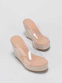 Vacation Wedge Slide Sandals For Women, Clear Cross Strap Espadrille Sandals