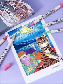 24/36 Colors Dual-Tip Acrylic Markers Soft Tip Children's Doodle Drawing Pens Student Art Waterproof Acrylic Paint Pens, Suitable For Hand Drawing, Doodling, DIY And More - Multicolor - View 2