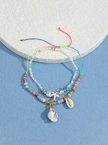 2 Cái/bộ Thời Trang Vỏ & Ốc Xà Cừ Charm Sao Biển Trang Trí Đính Hạt Vòng Chân Dành Cho Nữ Trang Trí Hàng Ngày - Nhiều màu - Xem 2