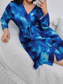 Bata con cinturón de tie dye - Azul - Ver 1