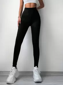 RueChic Solid High Waist Leggings - Black - View 1