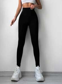 RueChic Solid High Waist Leggings - Black - View 5