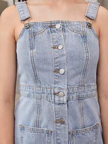 SHEIN Teen Girls Button Front Denim Dress - Light Wash - View 6