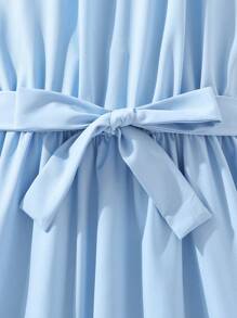 Girls Solid Belted Halter Dress - Baby Blue - View 5