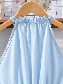 Girls Solid Belted Halter Dress - Baby Blue - View 6