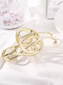 1个超大号仿珍珠音符金属发爪（轻微划痕属正常现象）发夹 发卡 发夹 发卡夹 发夹 发卡 发圈 发夹 秋冬发饰 女士度假装扮 夏季海滩装扮 - 金色 - 查看 4