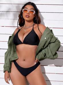 大碼落肩袖翻蓋口袋牛仔夾克 - 軍綠色 - 查看 4