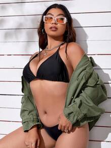 大碼落肩袖翻蓋口袋牛仔夾克 - 軍綠色 - 查看 5