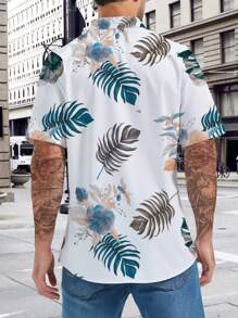 Manfinity 男士1入組熱帶圖案襯衫 - 白色 - 查看 2