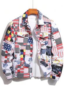 Manfinity EMRG Nam Áo khoác denim Bông In chắp vá Túi có nắp Without Tee - Nhiều màu - Xem 1