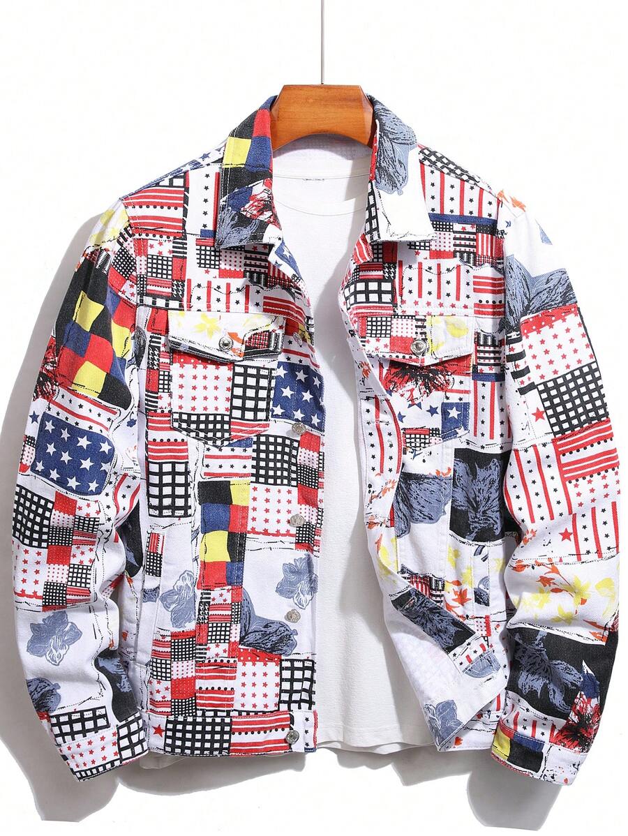 Manfinity EMRG Nam Áo khoác denim Bông In chắp vá Túi có nắp Without Tee - Nhiều màu - Xem 1