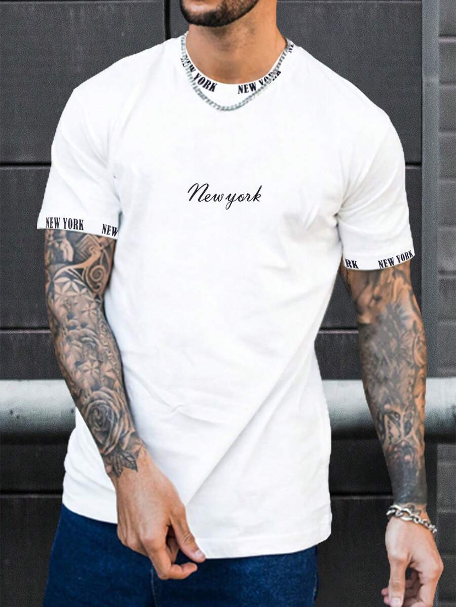 Manfinity Homme Áo thun & Áo lót Nam Lá thư Giải trí - trắng - Xem 1