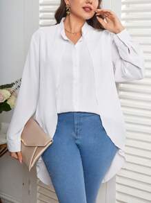 SHEIN Unity Camisa unicolor bajo irregular - Blanco - Ver 1