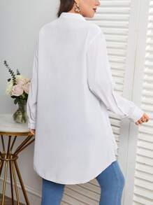 SHEIN Unity Camisa unicolor bajo irregular - Blanco - Ver 2