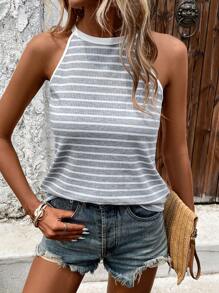 SHEIN LUNE Striped Print Halter Top