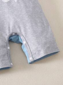 Baby Boy Summer Casual Letter Printed Double Color Patchwork Romper - Multicolor - View 6
