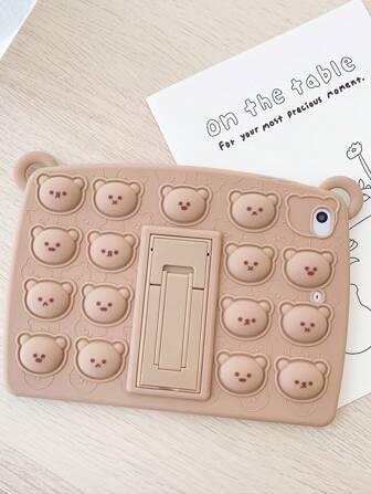 1 pieza Lindo estuche para tableta de silicona a prueba de golpes con forma de oso de burbujas y soporte compatible con iPad/Samsung Kawaii