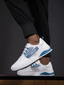 Men Letter Graphic Lace-up Front Skate Shoes, Sporty Outdoor Sneakers