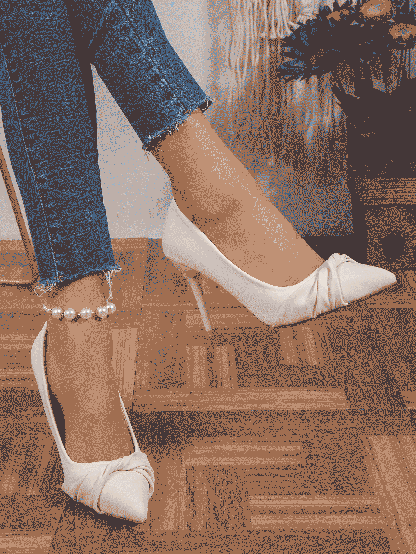 Twist Decor Stiletto Heeled Court Pumps - Beige - View 2