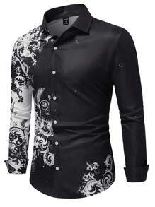 Manfinity AFTRDRK Men Floral Print Button Up Shirt, Fall , Long Sleeve Top