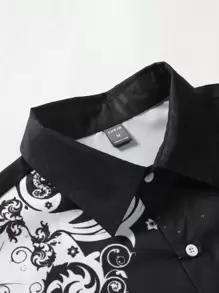 Manfinity AFTRDRK Men Floral Print Button Up Shirt, Fall , Long Sleeve Top