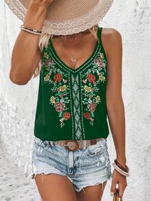 SHEIN VCAY 印花吊帶上衣 - 墨綠色 - 查看 4