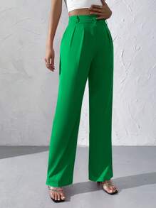 Chiquease High Waist Plicated Detail Wide Leg Trousers - Green - View 3