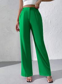Chiquease High Waist Plicated Detail Wide Leg Trousers - Green - View 5