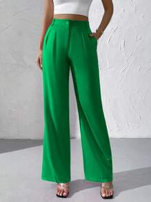 Chiquease High Waist Plicated Detail Wide Leg Trousers - Green - View 6