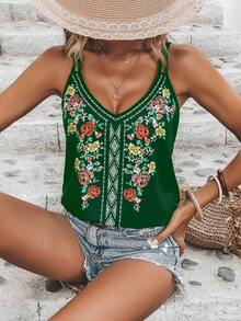 SHEIN VCAY 印花吊帶上衣 - 墨綠色 - 查看 5