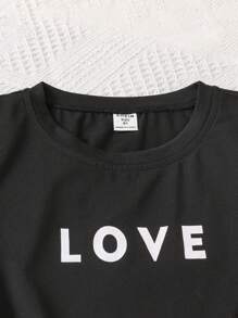 Girls Letter Graphic Tee & Flap Pocket Cargo Pants - Multicolor - View 4