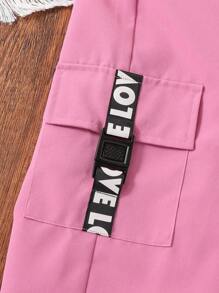 Girls Letter Graphic Tee & Flap Pocket Cargo Pants - Multicolor - View 7