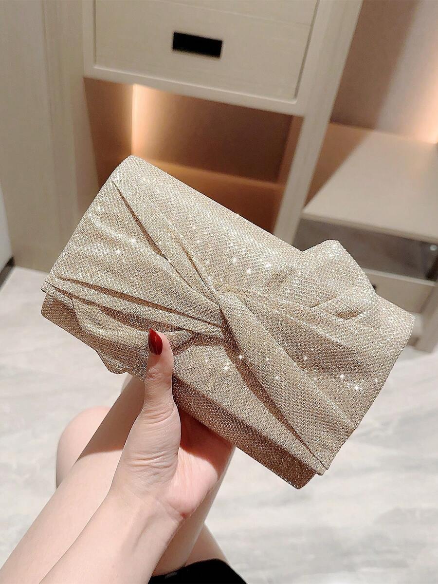 Quyến rũ, thanh lịch, tinh tế, yên tĩnh Sequin sang trọng, sành điệu, sang trọng, sáng bóng Chi tiết nút thắt lấp lánh Túi vuông nắp Ví cô dâu quyến rũ, hoàn hảo cho đám cưới, sự kiện dạ hội & tiệc tùng Túi buổi tối, Túi ăn tối cho cô gái dự tiệc, phụ nữ - Rượu sâm banh - Xem 1