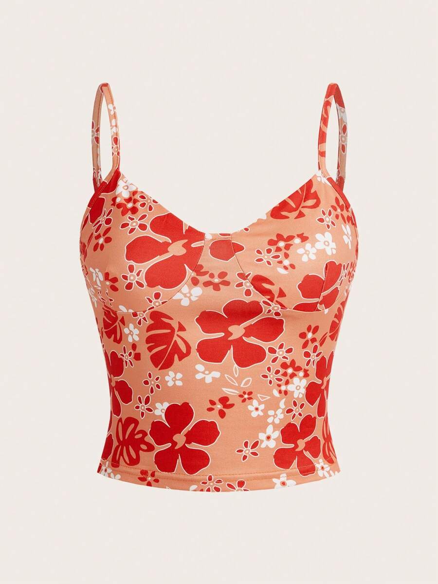 SHEIN ICON 印花吊帶上衣 - 亮橙色 - 查看 1