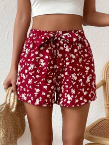 SHEIN VCAY 印花前繫帶短褲 - 紅白色 - 查看 1