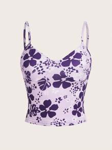 SHEIN ICON Áo khoác và áo lót dành cho xe tăng nữ Hoa Giải trí - Màu tím - Xem 1