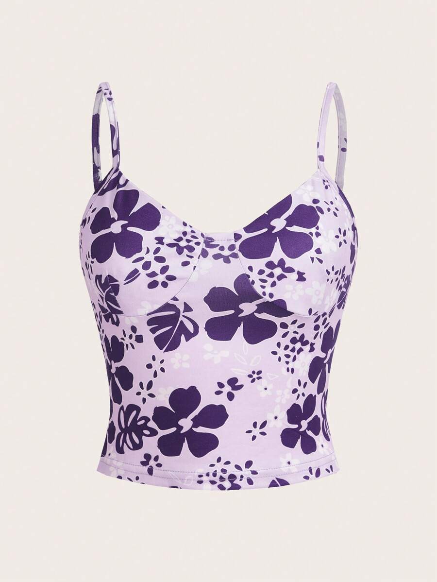 SHEIN ICON Áo khoác và áo lót dành cho xe tăng nữ Hoa Giải trí - Màu tím - Xem 1
