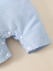 SHEIN 男嬰條紋印花口袋貼布Polo領連身短褲 - 彩色 - 查看 6